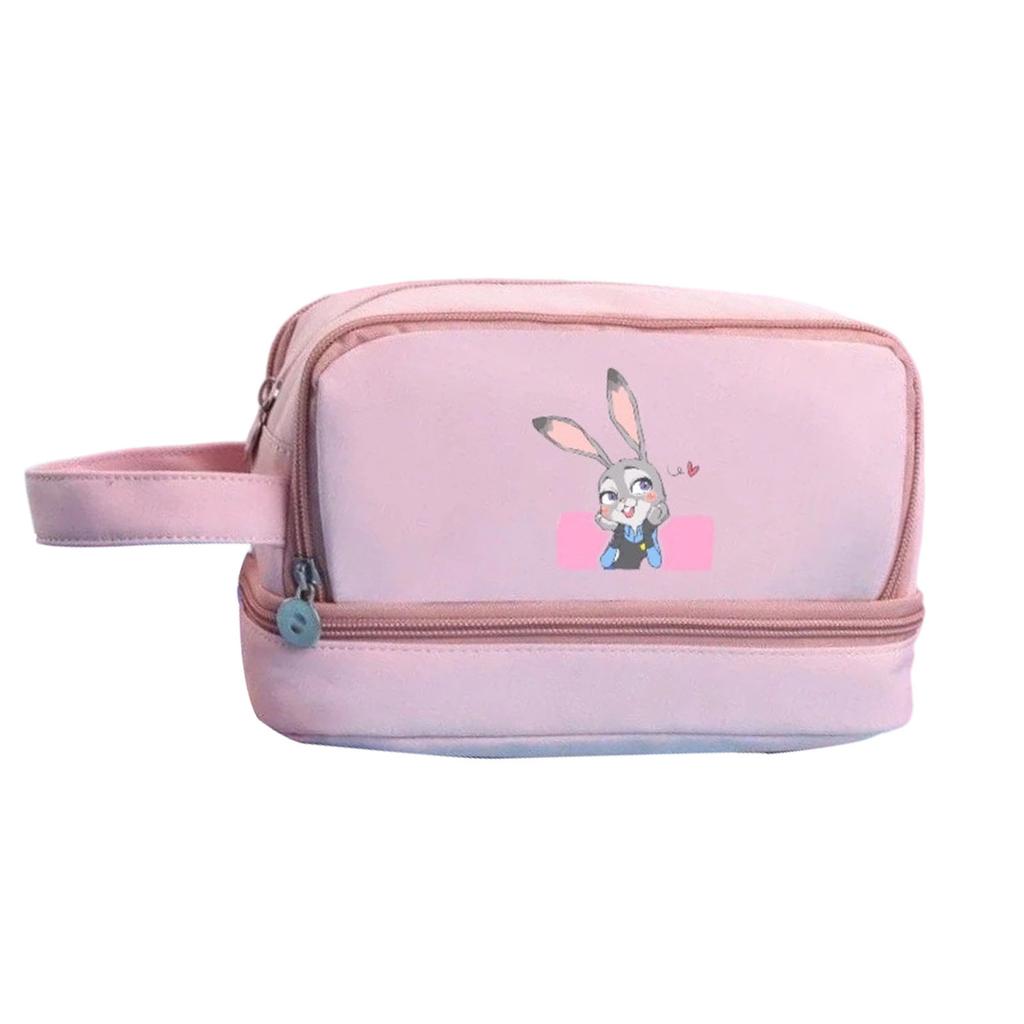 Cartoon Print Three-Layer Large Capacity Pencil Case, Student Stationery Storage Bag