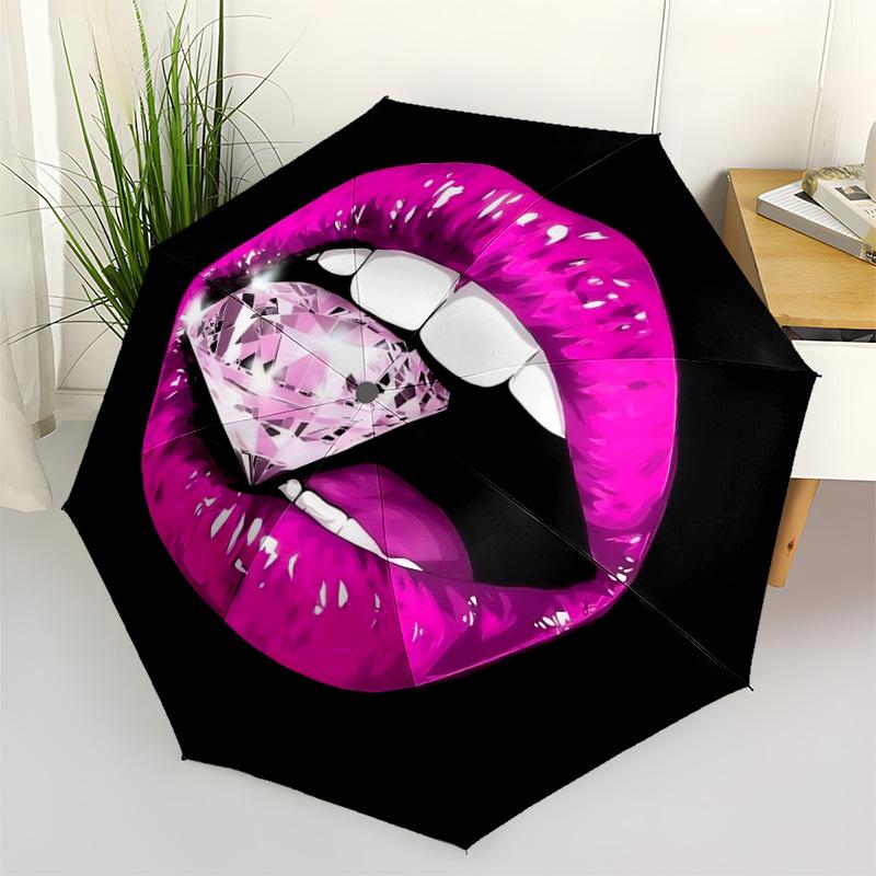 

1pc Diamond Lips Automatic Folding Umbrella - Portable Collapsible Design, 8-Rib Iron Frame, Durable Fabric yy251125120