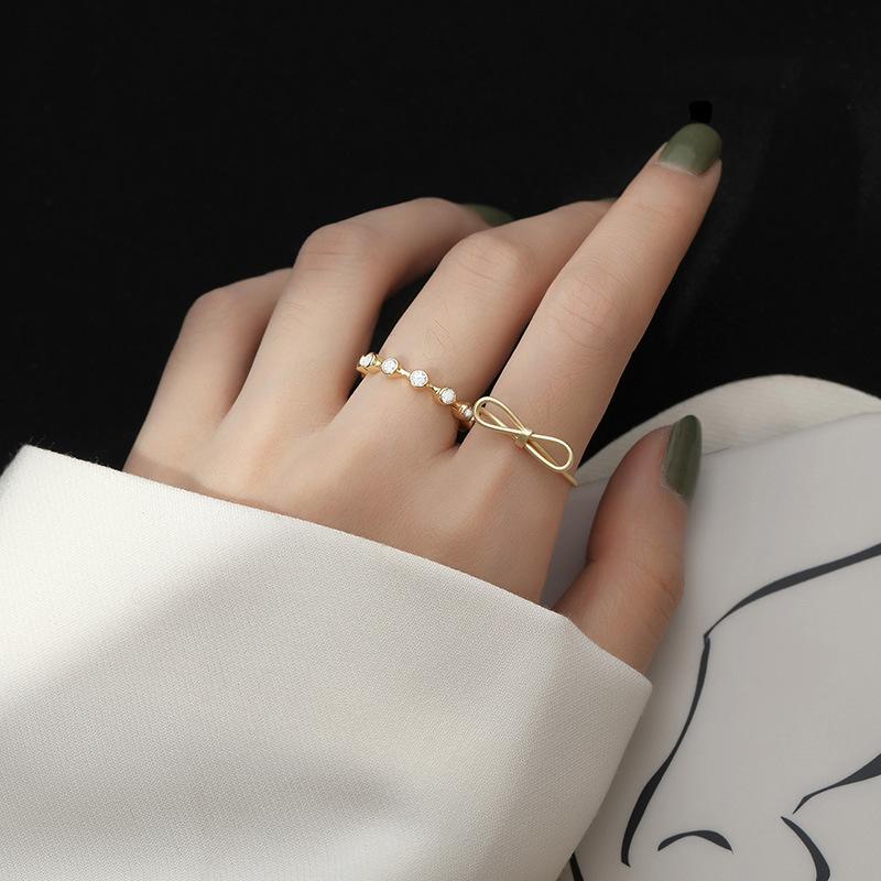Modern And Chic 925 Sterling Silver Open Ring With Gold Butterfly Bow For Trendy Women