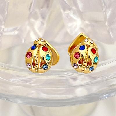 Boucles d'oreilles Puces Coccinelle Colorées Diamant Créatives Luxe Léger Tendance Mode Boucles d'oreilles Personnalisées Boucles d'oreilles Style Fée Frais Et Doux Femme
