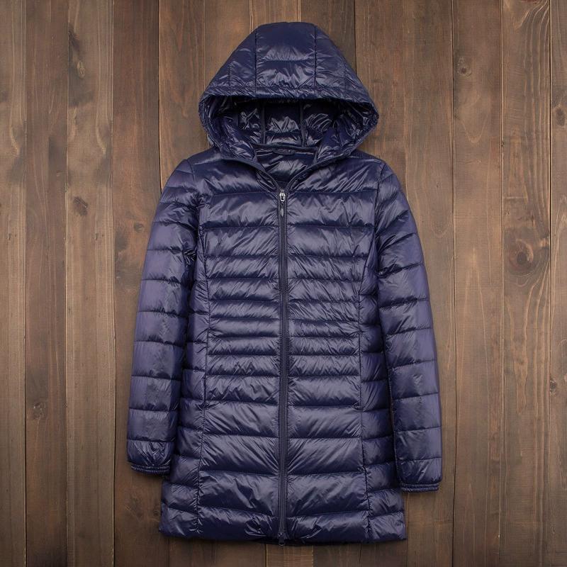 Ladies Long Warm Down Coat with Portable Storage Bag Women Light Down Jacket Women's Overcoats Hip-Length High Street