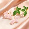 Elegant Pink Green Enamel Leaf Shaped Stud Earrings for Women Girls, Dainty Fashion Personality Design Stainless Steel Jewelry