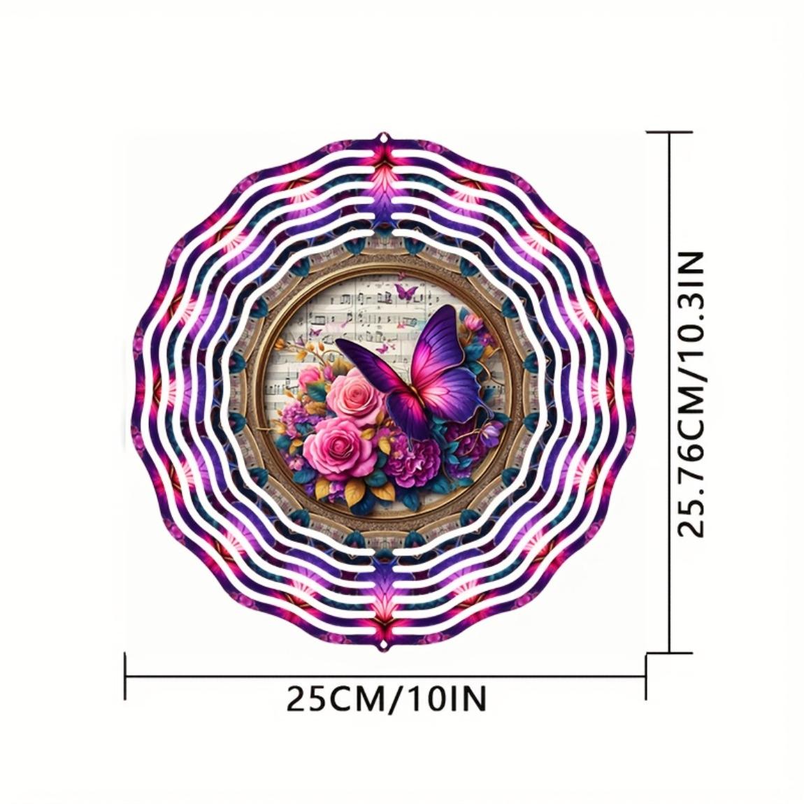

10 Inch 3D Kinetic Metal Wind Spinner Vibrant Butterfly Floral Design 360 Rotating Hook for Garden Yard Indoor Outdoor Hanging Decor 01A