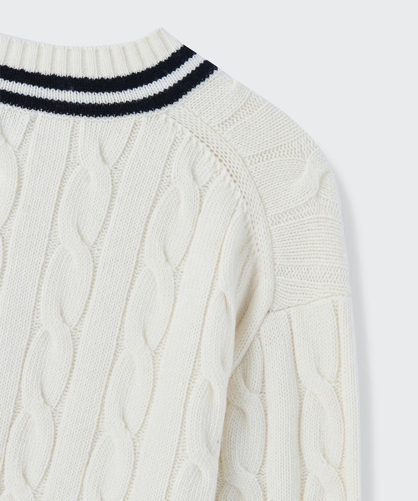MUSINSA STANDARD Cable V-Neck Cricket Knit [Ivory]