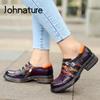 Retro Pumps Damen Schuhe Frühling Echtes Leder Runde Kappe Reißverschluss Nationaler Stil Drucken Nähen Freizeit Damen Schuhe