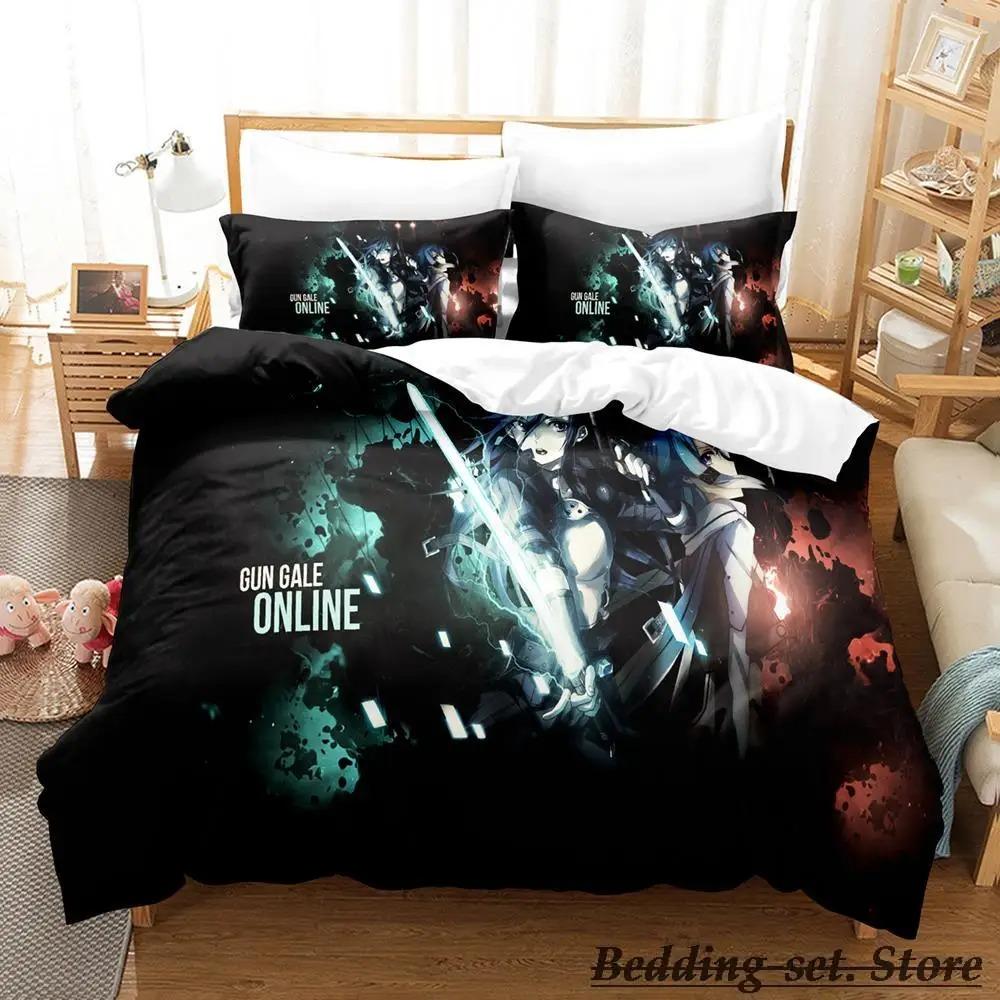 Sword Art Online II Bedding Set Cartoon Anime Three-piece Set Adult Kid Bedroom Duvetcover Sets 3D Kawaii Roupas De Cama