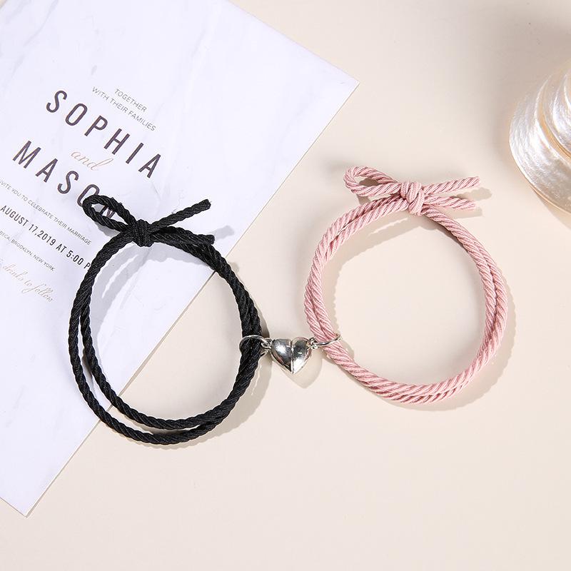 2pcs/pair Adjustable Magnet Couple Bracelets Rubber Band Love Shape Braclet Lover Gift