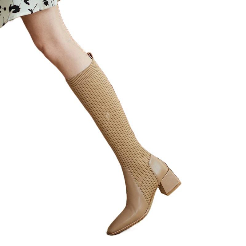 Stockings Boots Women's But Knee Elastic Socks Boots Thick Heel High Heel Skinny Boots Skinny Knitted Boots High Boots