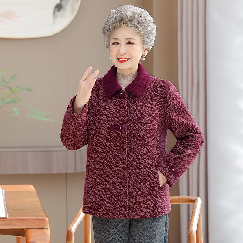 Grandma's New Spring Wool Coat for Elderly Women - Stylish Autumn and Winter Wear