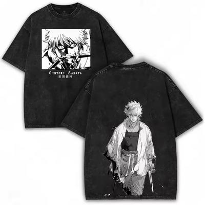 Gintama Sakata Gintoki Anime Giapponese T-shirt Uomo Donna Vintage Lavato Oversize Stampa Grafica Manica Corta Estate Otaku Top