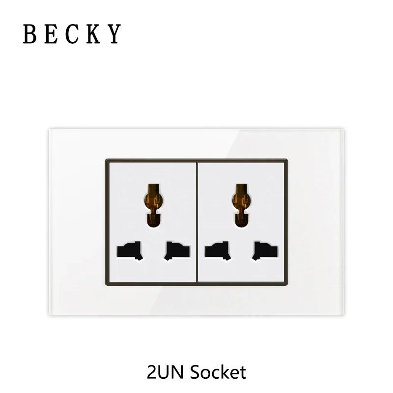 118 Type Piano Key White Tempered Glass Fashionable Switch Socket American British European Standard Universal Socket