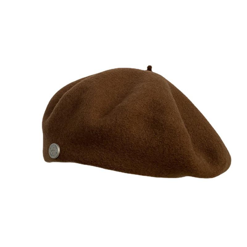 High Quality Woolen Beret Female Autumn and Winter Temperament Retro Painter Hat Brown Showing Small Face