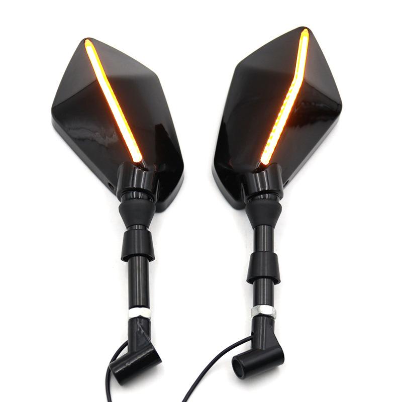 Universal Motorcycle Rearview Mirror with LED Turn Signal for Street Bikes, Cruisers, and Scooters
