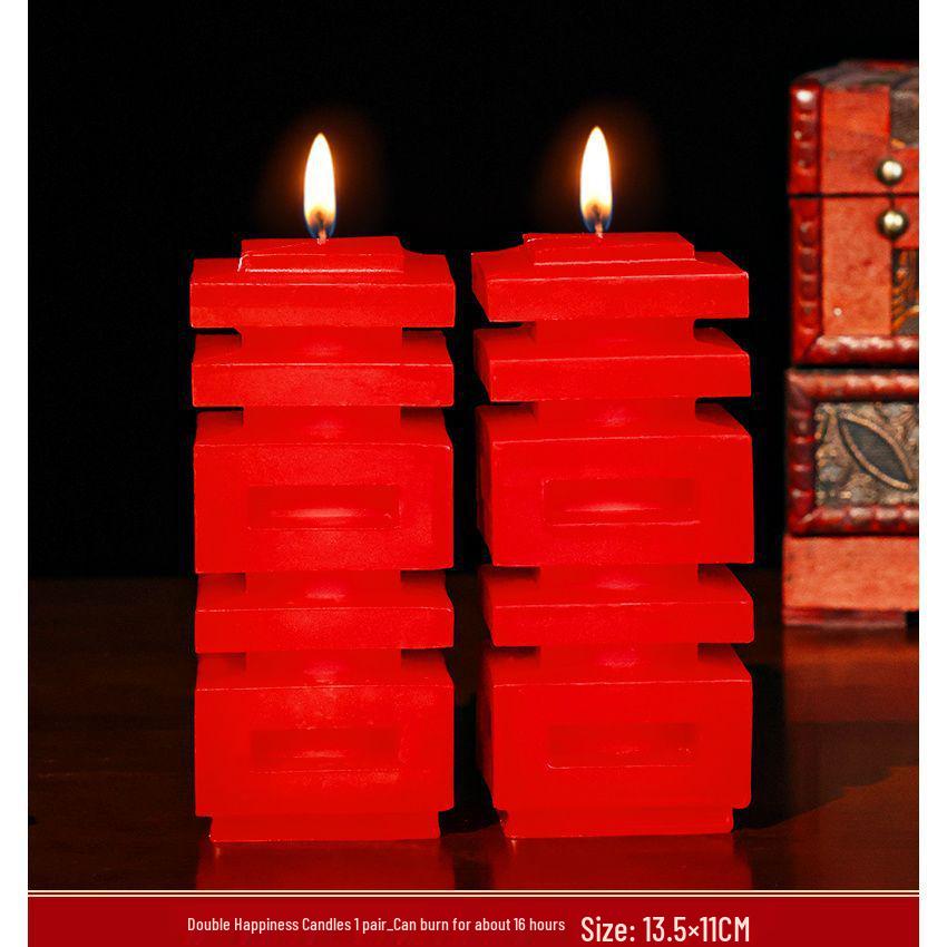 Wedding Double Happiness Red Candles - Smokeless Dragon and Phoenix Bridal Pair