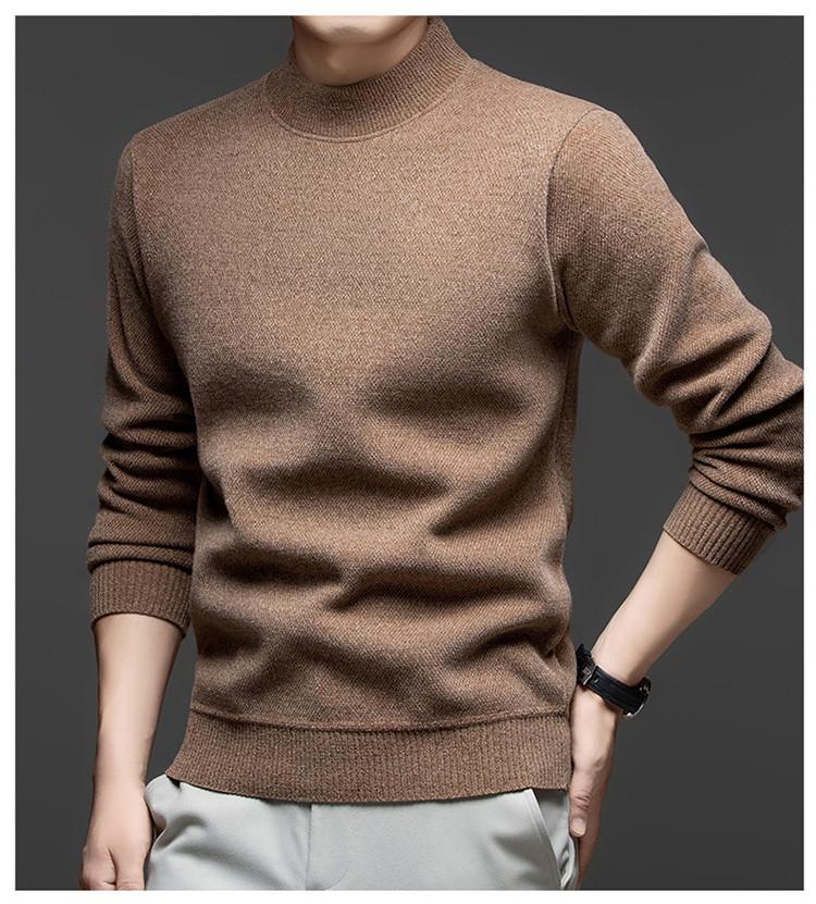 Men's Autumn/Winter Chenille Knit Half-High Neck Velvet-Enhanced Base Layer Sweater
