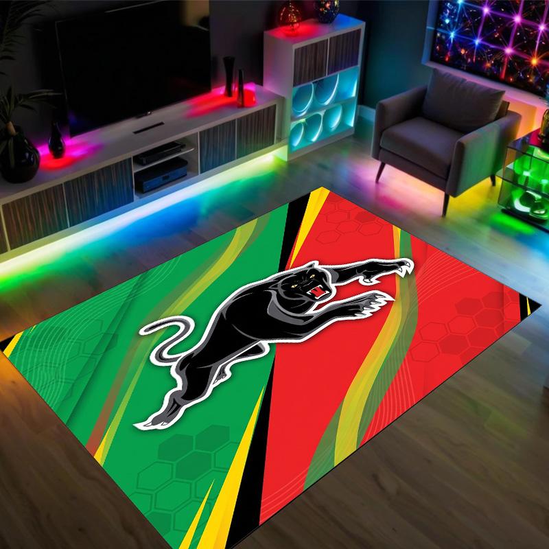 Penrith Panthers Design Kristall Samt Teppich Gemütlich Non?Rutschfester Teppich mit Aufdruck für Schlafzimmer Wohnzimmer Eingang