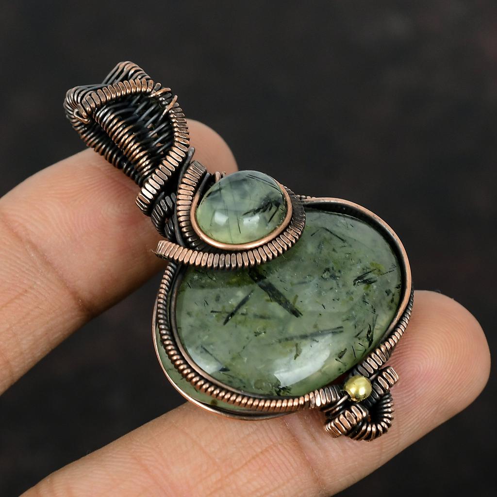 Moos Prehnit Anhänger Kupferdraht Gewickelter Anhänger Handgemacht Edelstein Anhänger Kupferdraht Schmuck zierlicher Anhänger Geschenk für Ihn Designer Anhänger