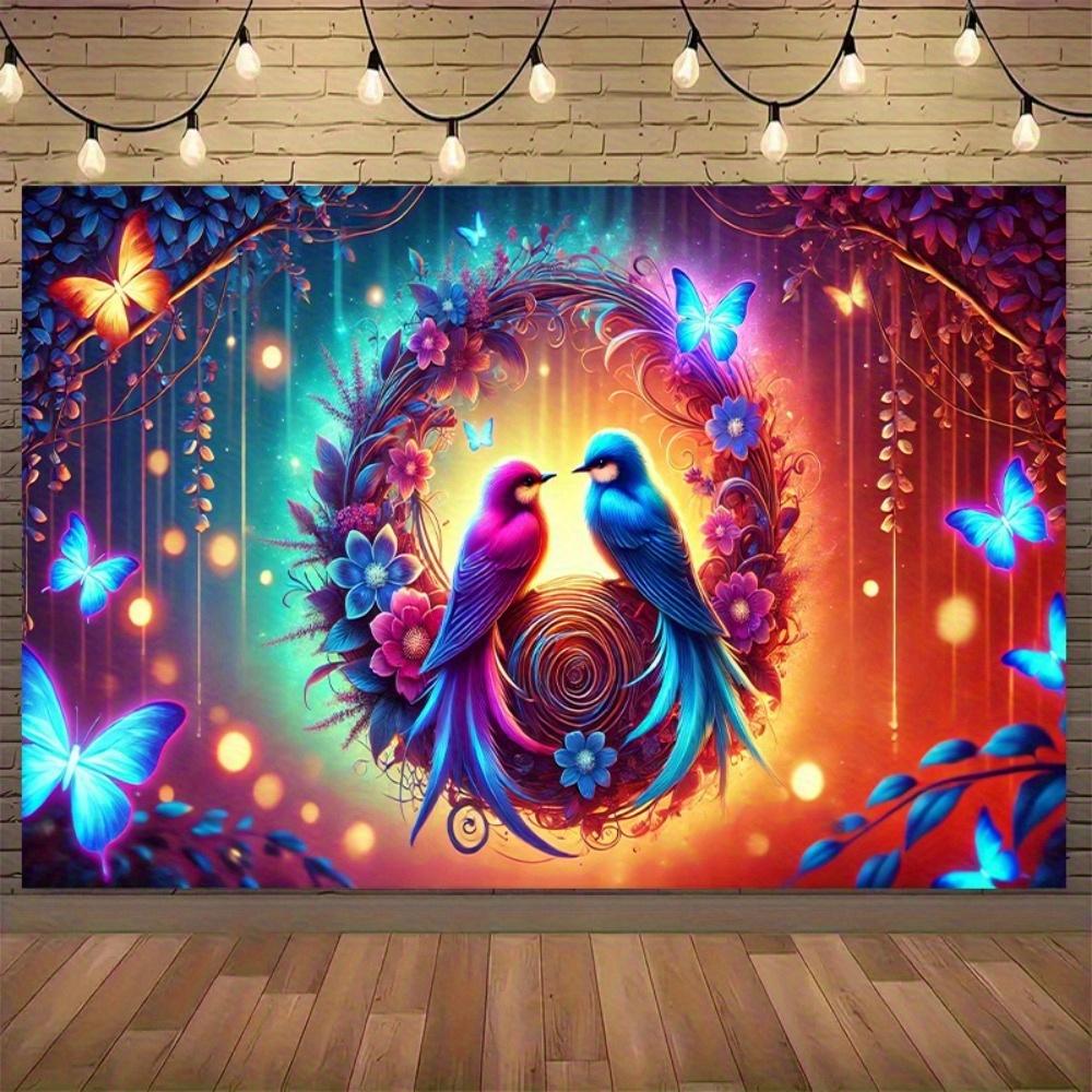 

Яркое бархатное настенное панно с изображением романтических птиц и цветочным узором. Горизонтальное. Персиковый, светло-бежевый. Бархат. Различные размеры. 74x94cm(29x37in)