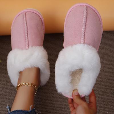 Fashion Women Slippers Closed Toe Warm Cotton Slippers Thicken Plush Winter Home Shoes Woman Lightweight Casual Indoor Slides Female