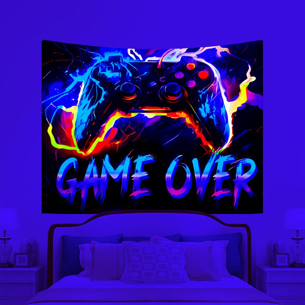 1pc UV Reactive Tapestry, Game Controller Neon Light Effect Tapestry, Trendy and Fashionable Esports Decoration Tapestry
