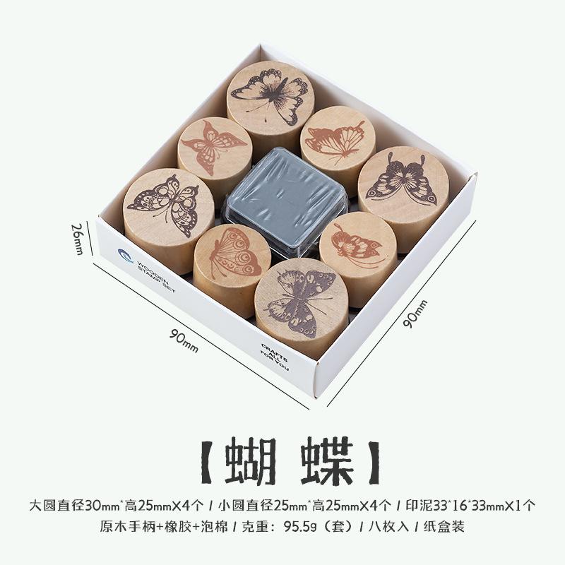

Creative Wooden Cylindrical Hand Account Stamp Set Rubber Print Surface DIY Diary Photo Album Hand Account Stamp