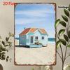 2D Flat, 2D Flat Printed 1pc Seaside Cottage Scenery Pattern Aluminum Sign, Cool Ocean Breeze Healing Vibe, Suitable for Bedroom, Living Room, Balcony