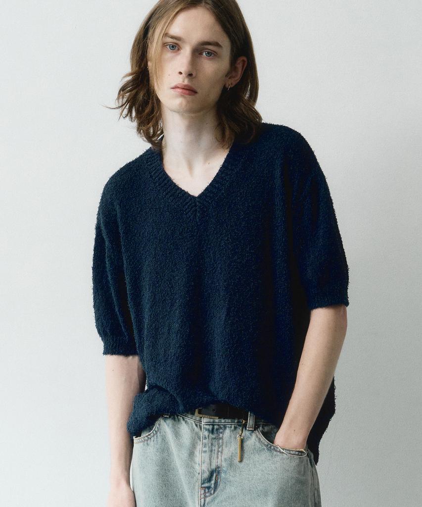 NOIRER Boucle V-Neck Half Knit (Marine Blue)