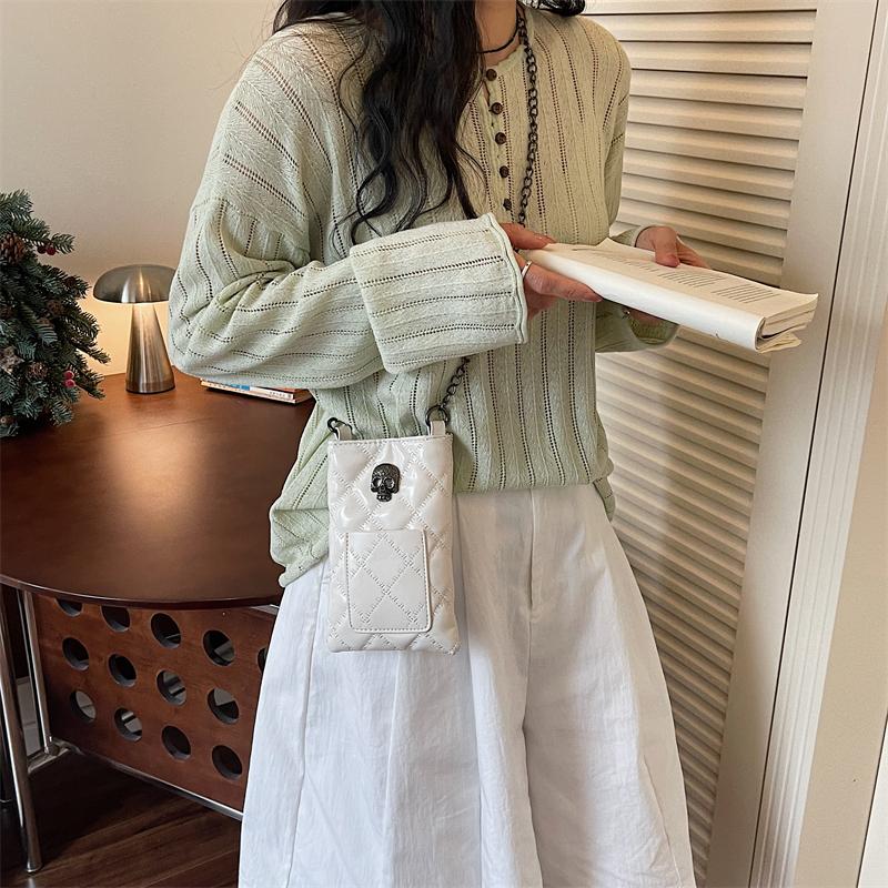 Borsa per Cellulare Teschio da Donna a Rombetti con Catena a Spalla Crossbody