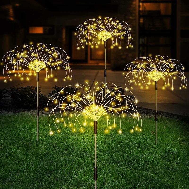 8PCS LED Solar Firework Lamp Outdoor Garden Decor Pathway Fairy Lights Waterproof Christmas Yard Balcony Patio Lawn Solar Light