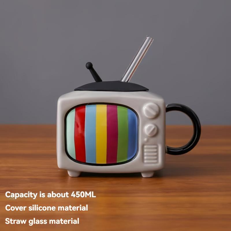 

Винтажная керамическая кружка в форме ретро-телевизора 15,22 унции, только ручная мойка, многоразовая, стеклянные соломинки, подходит для микроволновой печи, не содержит БФА, отличный подарок на Рождество,