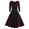 Womne Plus Size Long Sleeve Lace Panel A Line Sweetheart Neck Vintage Dress