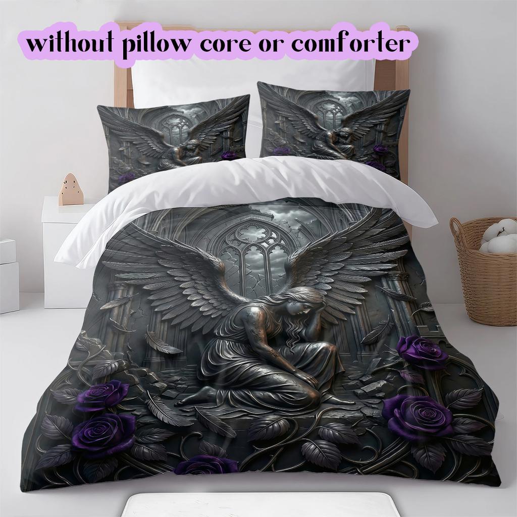 Metal reliefs Pattern Bedding Quilt Set Quilt Cover Pillowcase Home Decoration Birthday Gift (1 * duvet cover + 2 * pillowcase, without core)