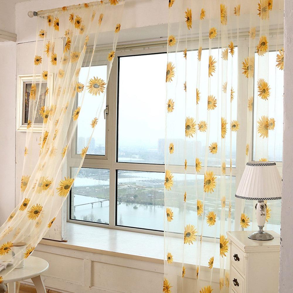 100x200cm Window Curtain Sunflower Lace Curtain Modern Voile Sheer Curtain  Living Room Decoration