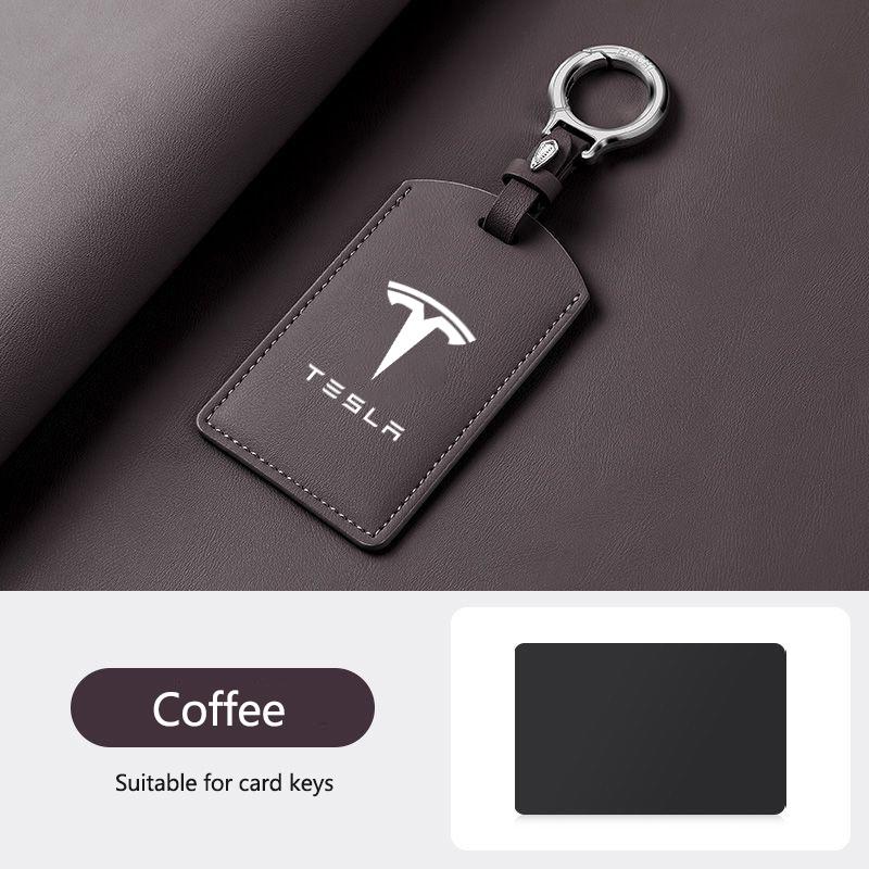 CPSSA1 Leather Car Smart NFC Card Key Case Fob Cover Protector Shell For Tesla Model 3 Model S Model X Model Y Keychain Accessories