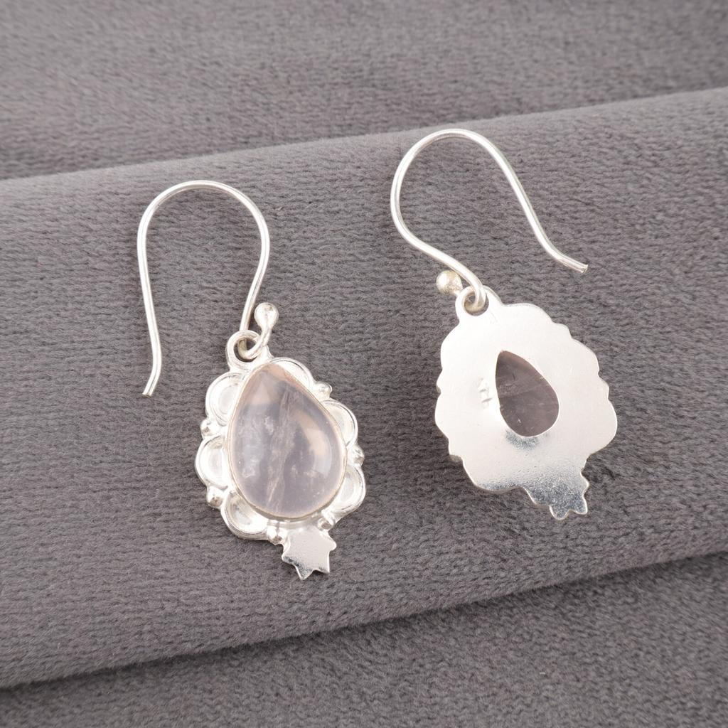 Rose Quartz Gemstone 925 Sterling Silver Earrings Handmade Jewelry Wedding Gift EE-163-35