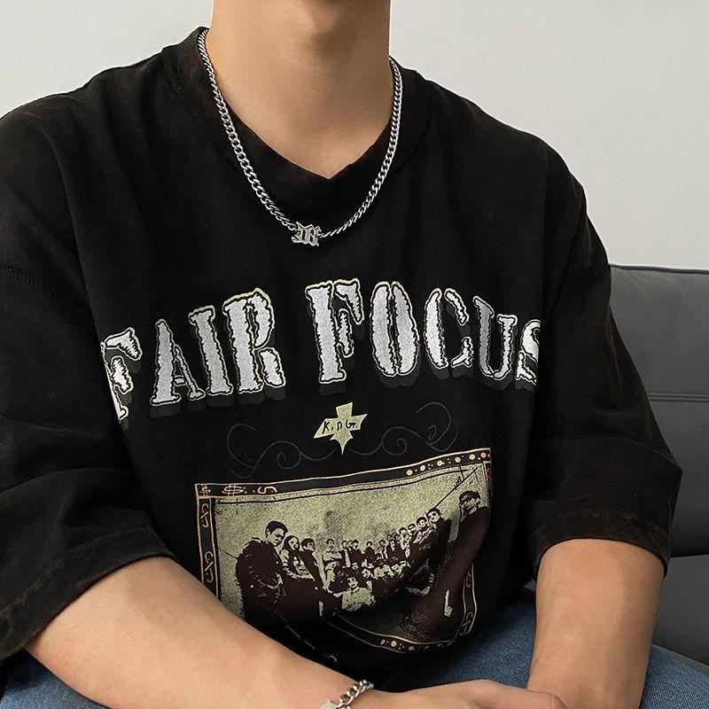 Hip Hop Versatile M Letter Pendant Titanium Steel Men's Ins Tide Cuban Chain Simple Cold Wind Accessories