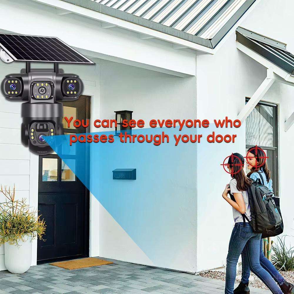 LS VISION 4G PTZ Ηλιακή Κάμερα Εξωτερικού Χώρου 15MP Τριπλός Φακός Τριπλή Οθόνη AI Αυτόματη Παρακολούθηση IP Κάμερα CCTV Εποπτεία Ήχου και Βίντεο V380Pro Κάμερα