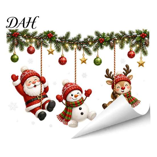 Glue Free Glass Film Christmas Static Window Clings, Removable Decals, Snowman Santa Reindeer Nutcracker Transparent Decorative Stickers with