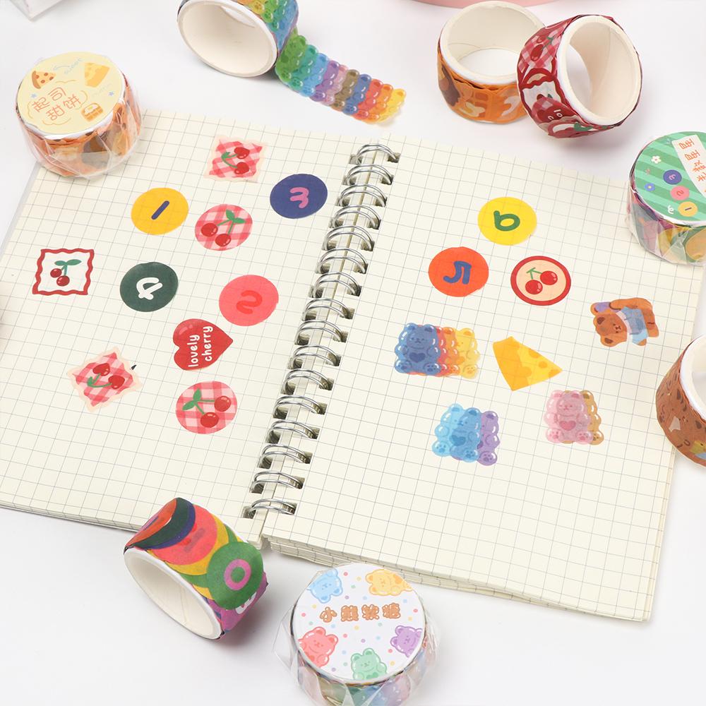 100pcs/Roll Cute Flower Bear Love Heart Washi Tape Cute pattern Scrapbooking Sticker Stationery Sticker