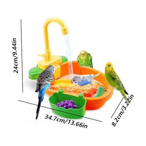 Parakeet/Bird Bathtub with Circulating Water, Play Area, Bathtub Shower, Easy Cleaning, Includes Small Toys, Heatstroke Prevention, Pet Supplies (Gree