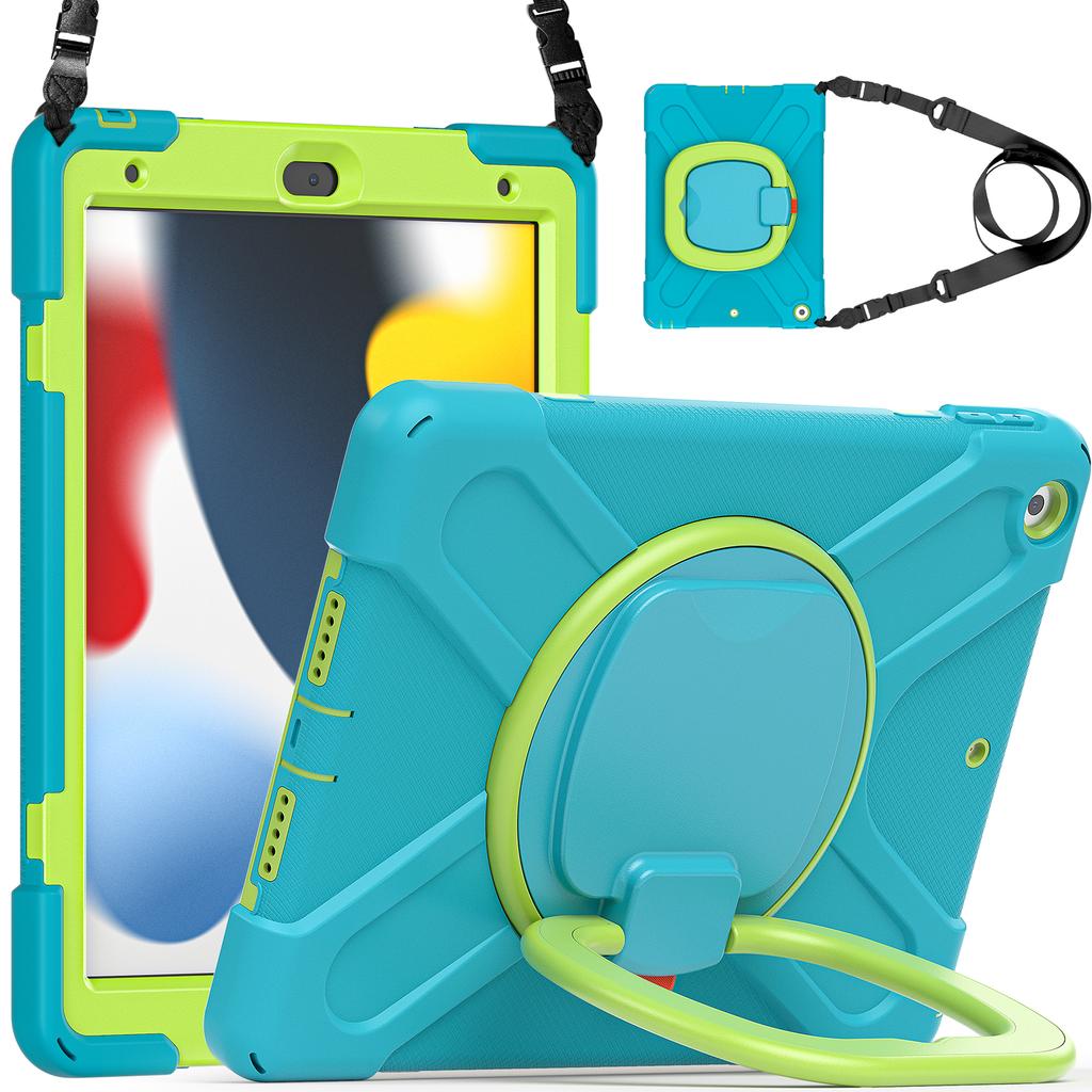 360 Rotating Kids Case Universal for IPad 10.2 2019 2020 2021 7th 8th 9th Generation Heavy Duty Stand Cover with Shoulder Strap