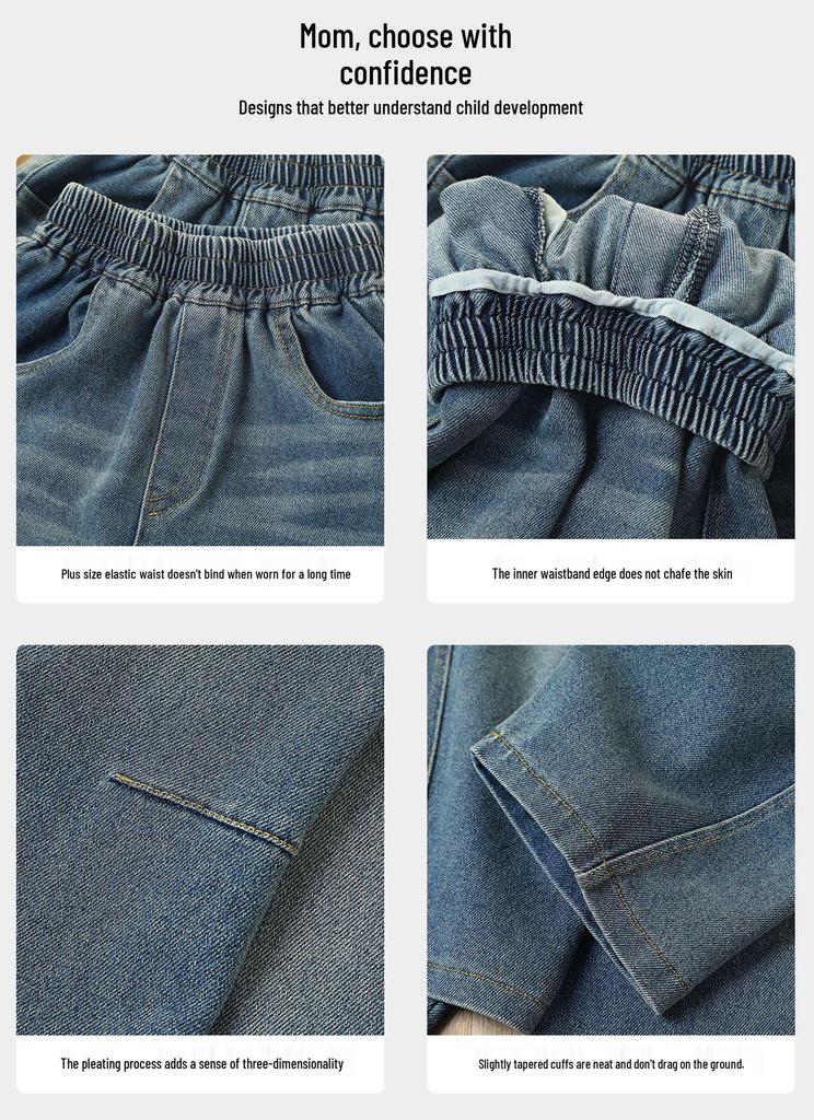 Boys' Wide Leg Jeans: Spring/Autumn 2026 Loose-Fit Fashion Pants for Kids