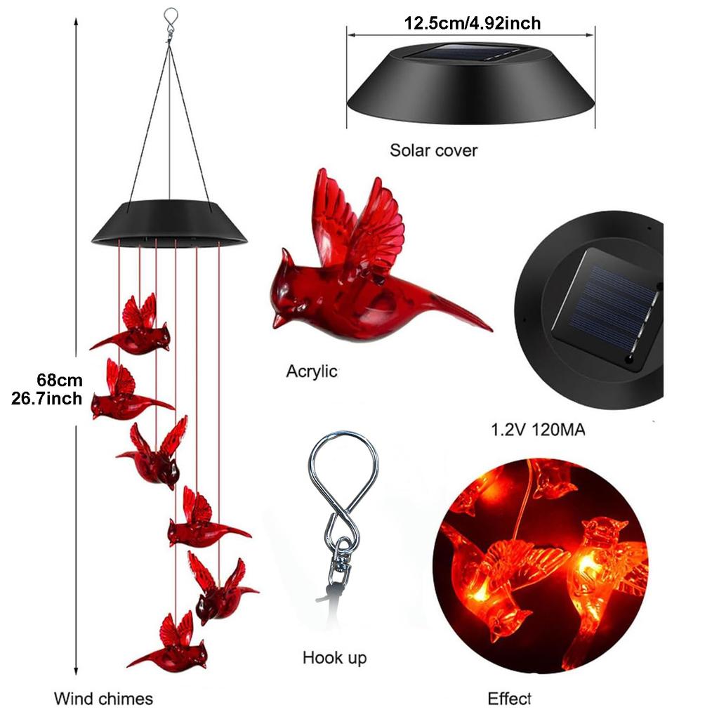 1 Stück Buntes Solar Kolibri Windspiel Licht, Landschaftslicht, Geeignet für Außengarten, Terrassendekoration und Weihnachtsgeschenk
