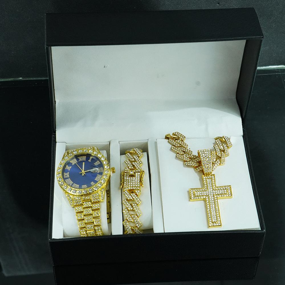 Set Collana Bracciale Catena Cubana Diamantata da Uomo 15mm Hip Hop Moda alla Moda Ciondolo Regina con Collane Catene Moda Complete