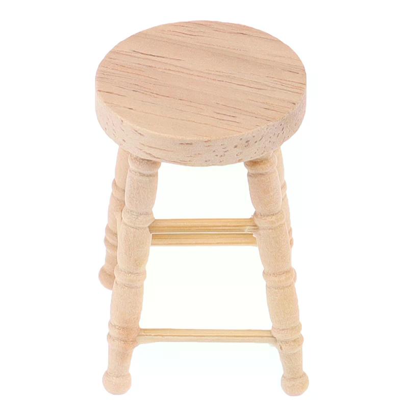 1/12 dollhouse miniature wooden stool simulation chair furniture toy decoration