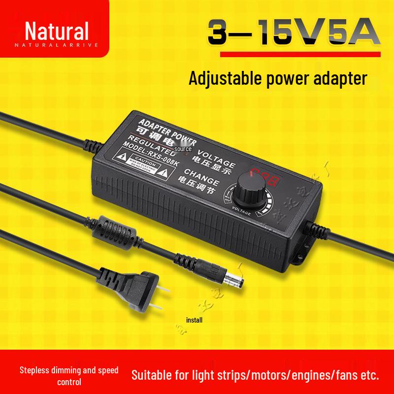 Adjustable 3-12V 2A/5A 60W Power Adapter with Stepless Dimming for Light Strips, Water Pumps, and Motor Control (24W)