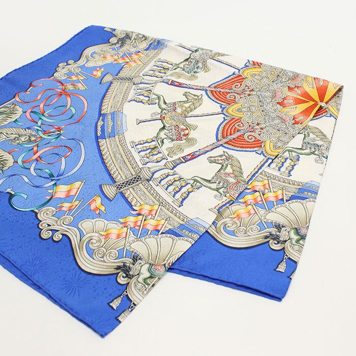 [USED]excellent condition HERMES Carre Used, scarf, 90, women's, blue.