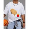 Rundhals T-Shirt Weiß Kartoffel mit Pommes-Frites-Aufdruck Freizeitkleidung für Männer und Frauen Alltagsoutfits Streetwear-Mode Sommerkleidung