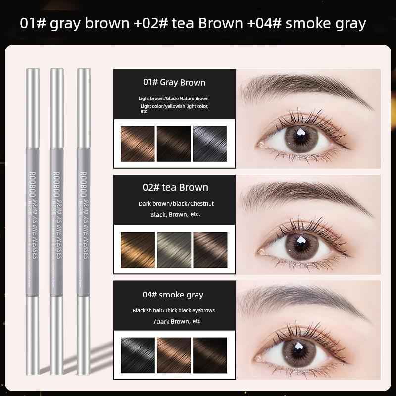 3 PCs Super Fine Eyebrow Pencil Female Eyeliner 2-in-1 Distinct Look Wild Eyebrow Anti-Lasting Non-Hydrophilic Decolorizing