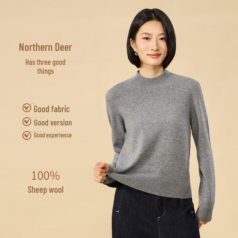 Northern Deer 100% Merino Wool Classic Mock Neck Pullover Sweater